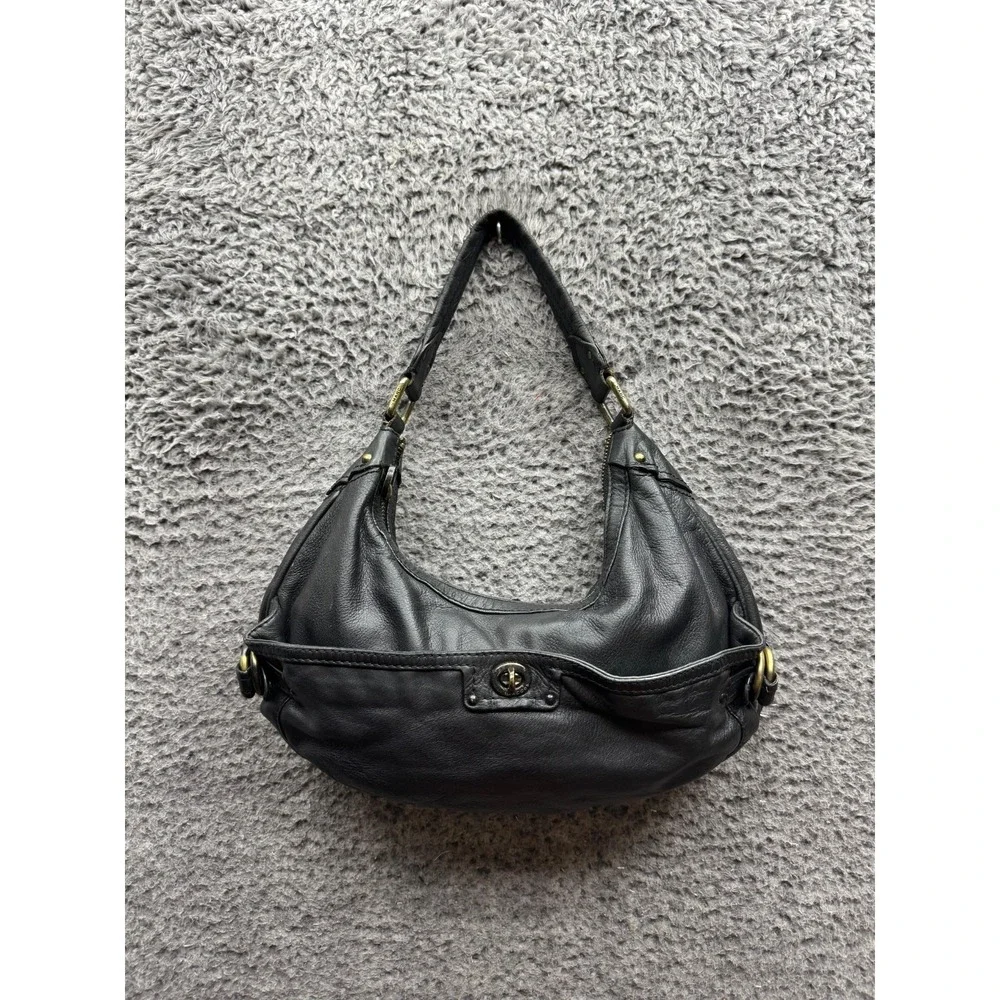 Marc Jacobs Authentic Womens Leather Turn Lock Hobo Shoulder Bag Black 13.5 x 6